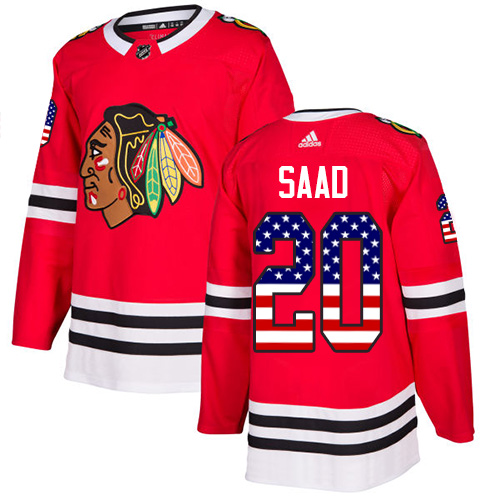 Adidas Blackhawks #20 Brandon Saad Red Home Authentic USA Flag Stitched NHL Jersey